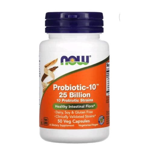 Complément alimentaire Foods Probiotic-10 25 Milliards NOW pour soutenir la santé digestive et immunitaire 50 gélules